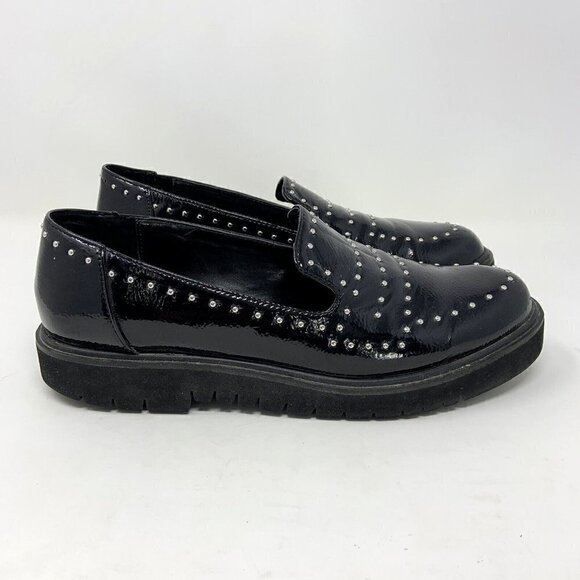 Jane and the Shoe Black Loafer Studded Patent Slip on Shoes Sz 8.5 - Picture 1 of 12